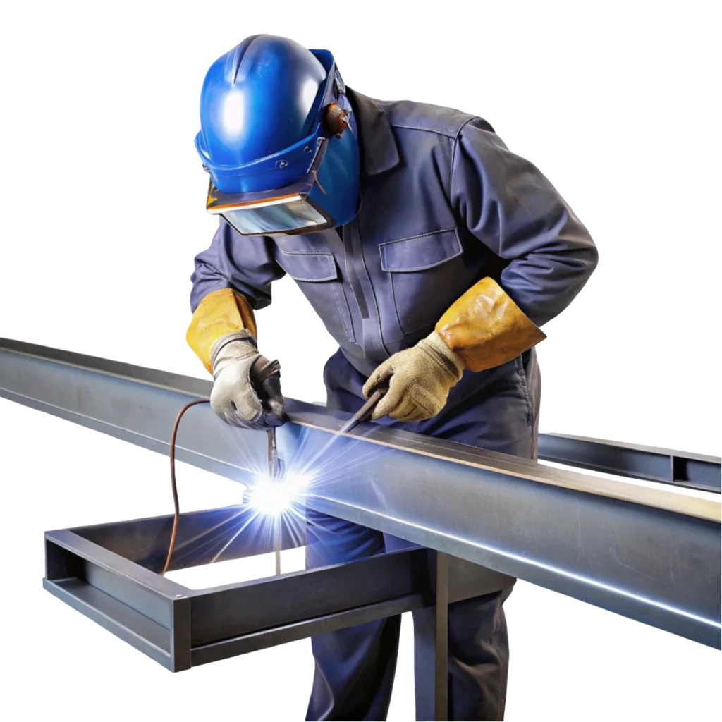 industrial worker welding stainless steel components in manufacturing workshop