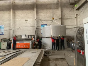 ZEMSS workers assembling large stainless steel cylindrical tank in fabrication workshop – heavy industrial welding China,ISO Certified Stainless Steel Manufacturer.