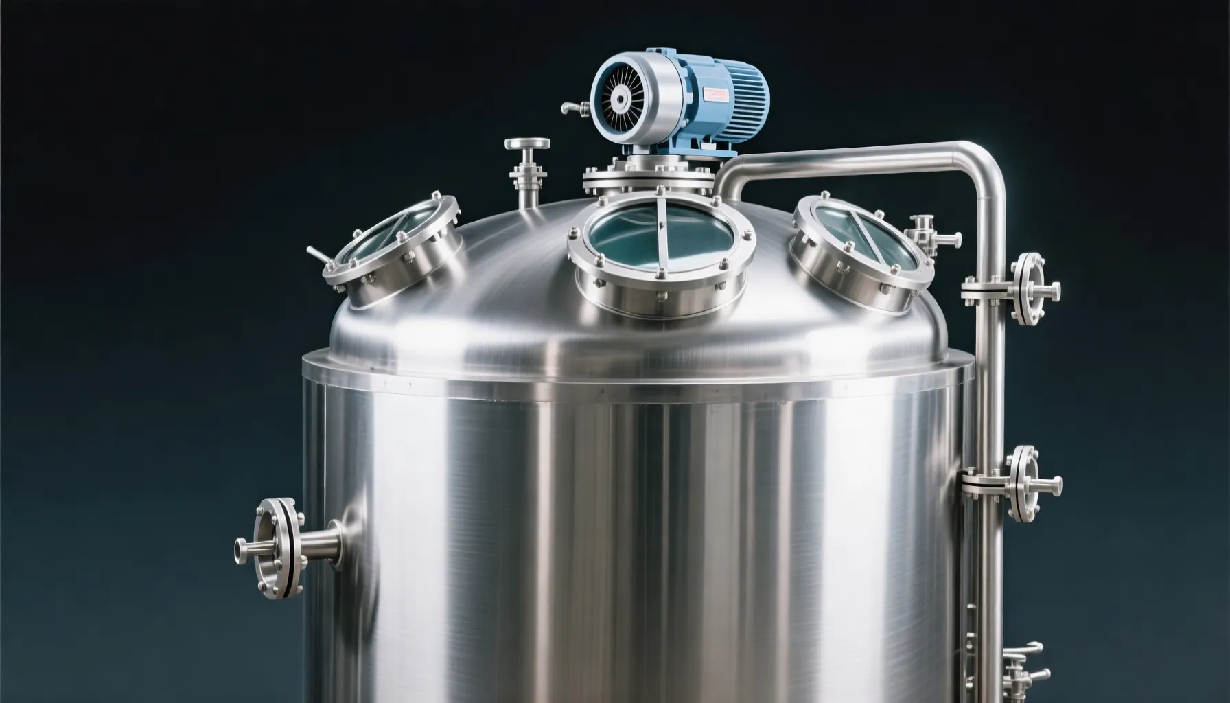 Large 316L stainless steel chemical reactor vessel with flanged connections