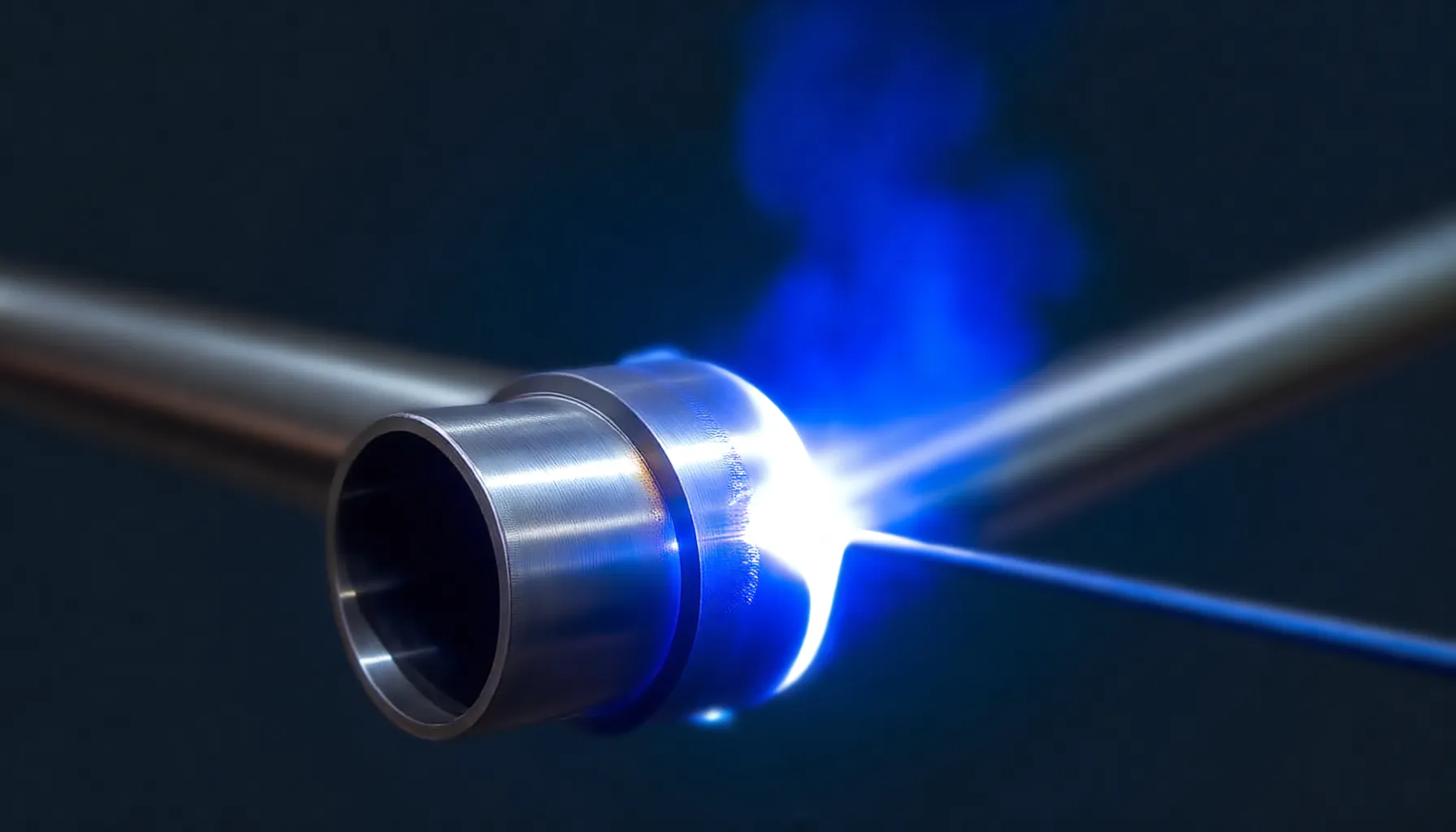 TIG welding stainless steel pipe with argon back purge creating clean oxidation-free weld