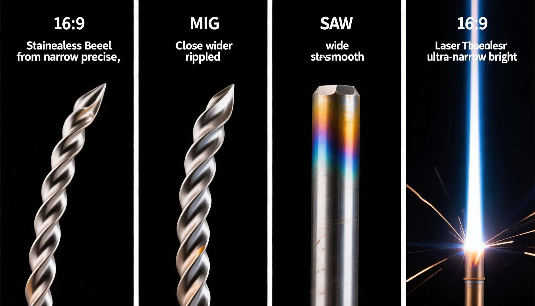TIG vs MIG vs SAW vs Laser weld bead comparison on stainless steel plates