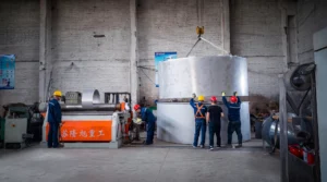 304 stainless steel storage tank workshop manufacturing, industrial metal tank processing factory