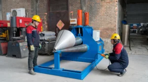 Stainless steel surface polishing grinding and finishing work area