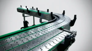 Stainless steel food grade product transfer conveyor for food manufacturing line