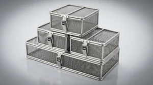 Stainless steel medical sterilization basket tray and surgical instrument container