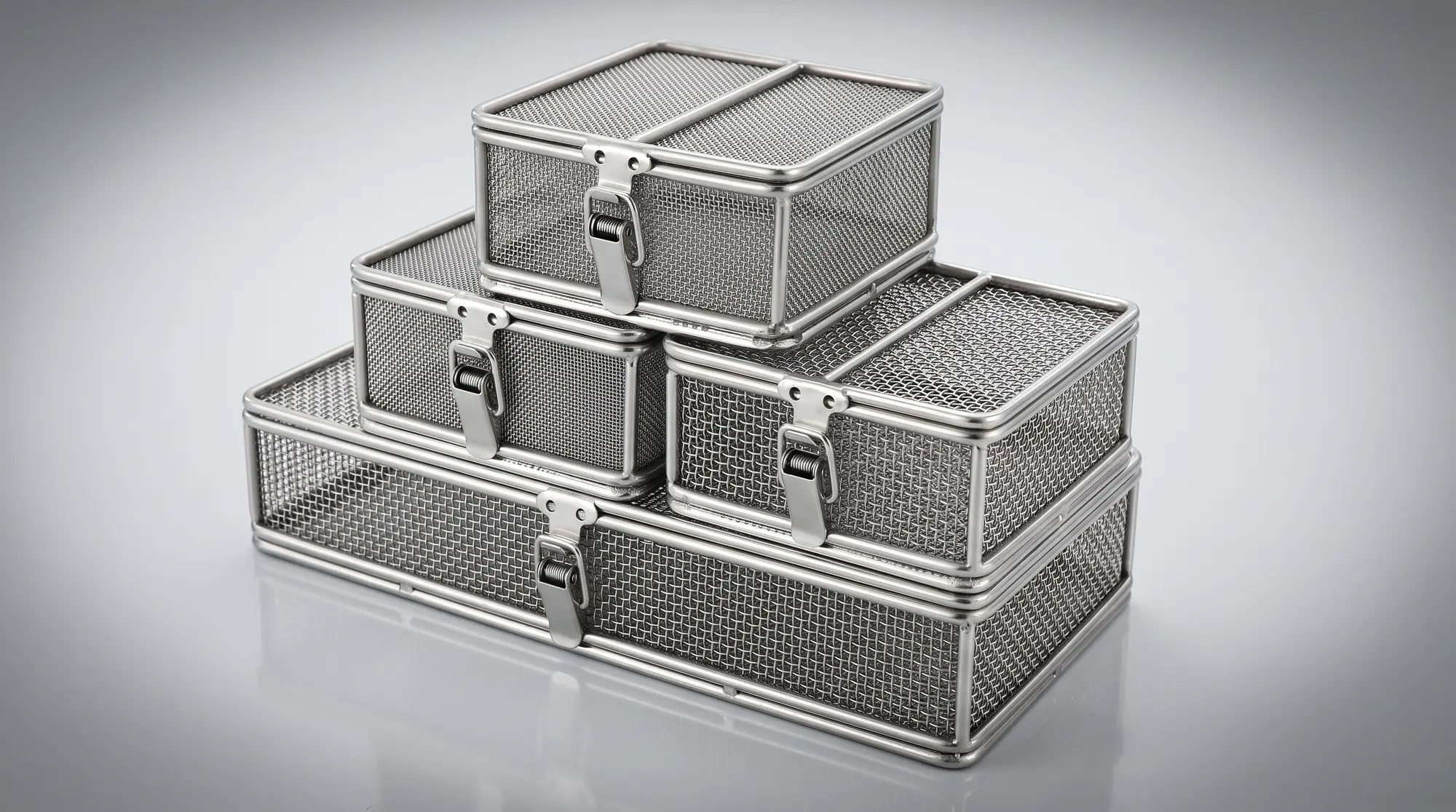 Stainless steel medical sterilization basket tray and surgical instrument container