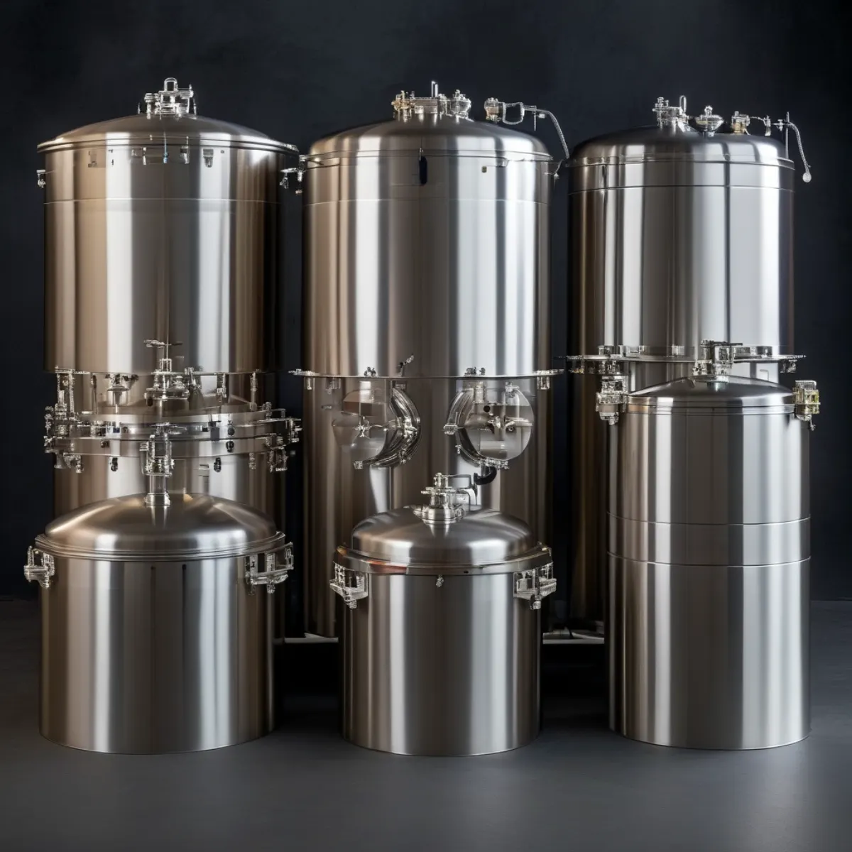 Range of custom fabricated stainless steel tanks and vessels ready for delivery Range of custom fabricated stainless steel tanks and vessels ready for delivery