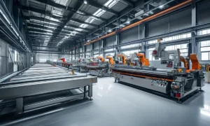 Custom stainless steel fabrication workshop in China with laser cutting, press braking, and welding stations