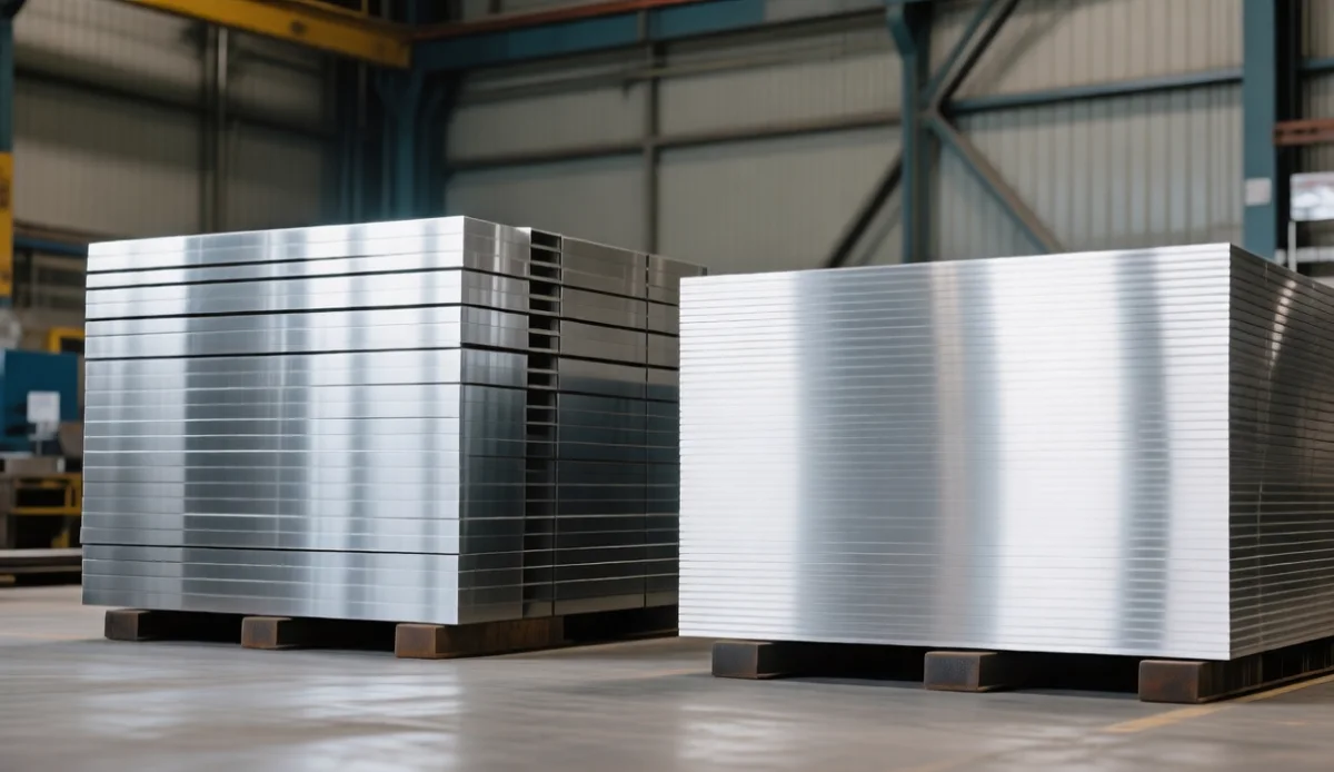 2205 vs 316L stainless steel 2205 duplex and 316L stainless steel plates stacked in a steel warehouse