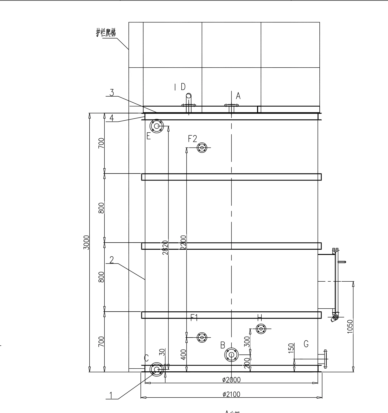 Tank drawing excerpt showing shell elevation, diameter and straight shell height